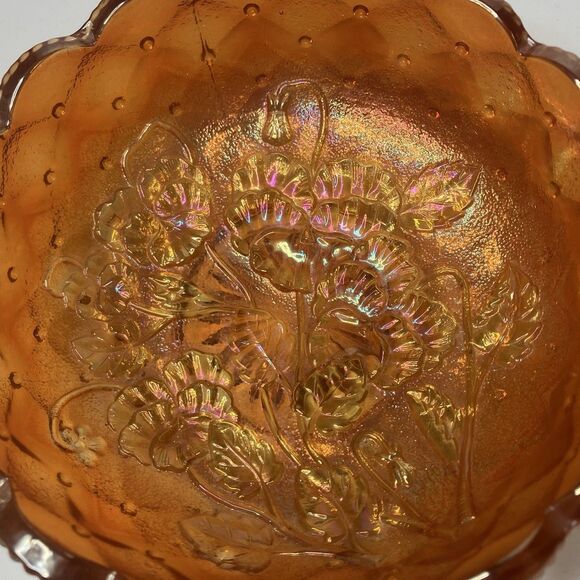 VTG Imperial Marigold Carnival Glass Pansy Iridescent Bowl w/Handle - Picture 6 of 10